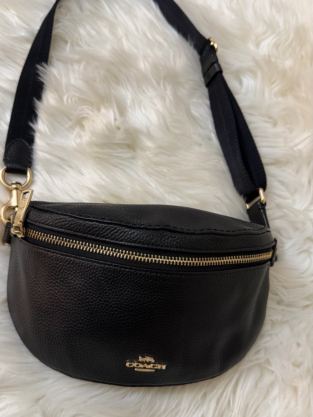 Coach Black Pebbled Leather Crossbody Belt Bag with Gold Hardware#39939